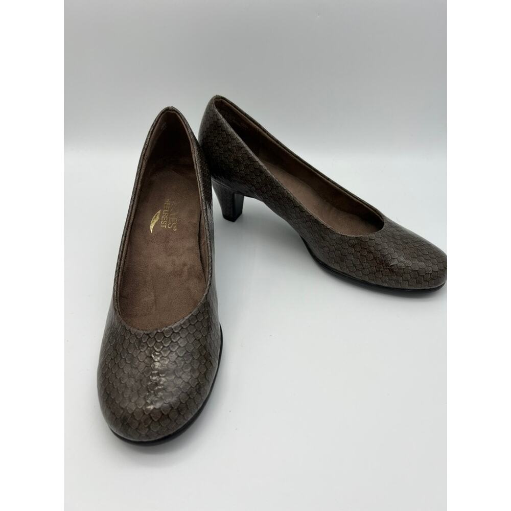 Aerosoles‎ Heelrest Nice Play Brown Snakeskin Round Toe Pumps Shoes Size 6.5